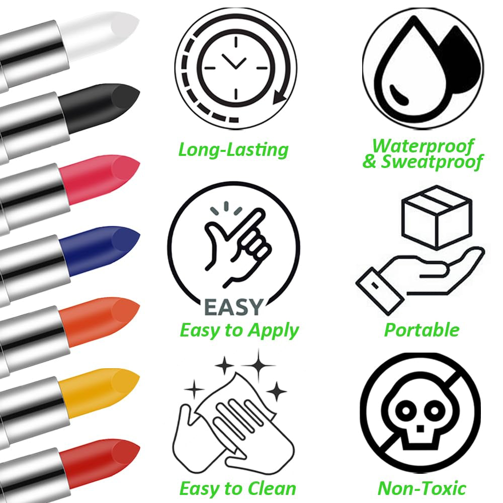 Dark Green and Yellow Face Body Paint Stick, Eye Black Stick for Football Baseball Softball Lacrosse, Green Lipstick Yellow Facepaint for Halloween SFX Cosplay Gamora Hulk Witch Costume Makeup