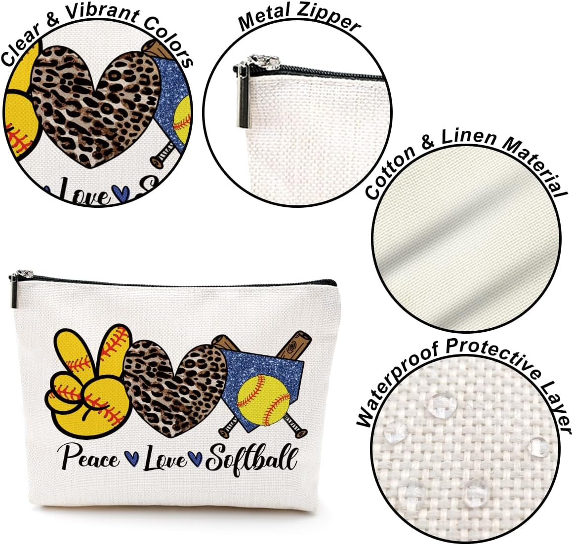 Softball Gifts Leopard Makeup Bag Softball Accessories Cosmetic Bag Softball Party Favor Softball Team Gifts for Women Girls Her Softball Lovers Coach Player Friend Niece Friend Christmas Birthday