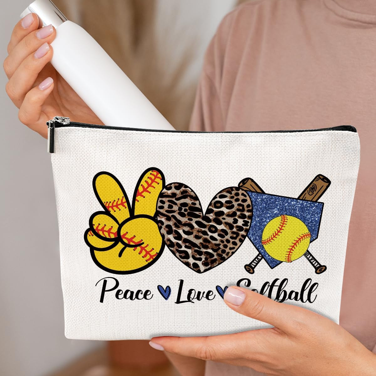 Softball Gifts Leopard Makeup Bag Softball Accessories Cosmetic Bag Softball Party Favor Softball Team Gifts for Women Girls Her Softball Lovers Coach Player Friend Niece Friend Christmas Birthday