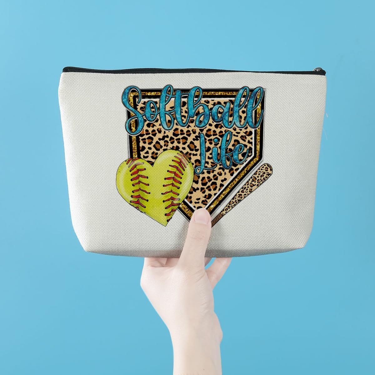 Softball Gifts Leopard Makeup Bag Softball Party Favors Cosmetic Bag Softball Stuff Accessories Birthday Gifts for Women Team Her Coach Zipper Pouch Travel Organizer Toiletry Bag Vacation Christmas