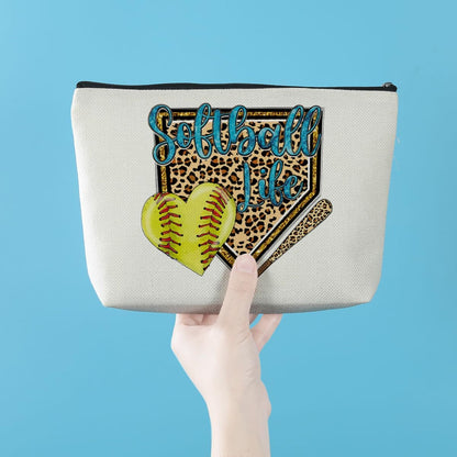 Softball Gifts Leopard Makeup Bag Softball Party Favors Cosmetic Bag Softball Stuff Accessories Birthday Gifts for Women Team Her Coach Zipper Pouch Travel Organizer Toiletry Bag Vacation Christmas