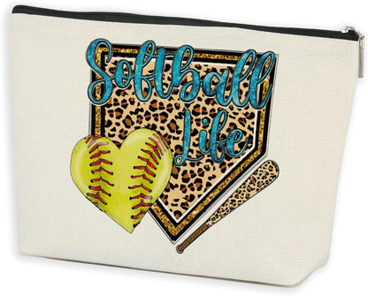 Softball Gifts Leopard Makeup Bag Softball Party Favors Cosmetic Bag Softball Stuff Accessories Birthday Gifts for Women Team Her Coach Zipper Pouch Travel Organizer Toiletry Bag Vacation Christmas