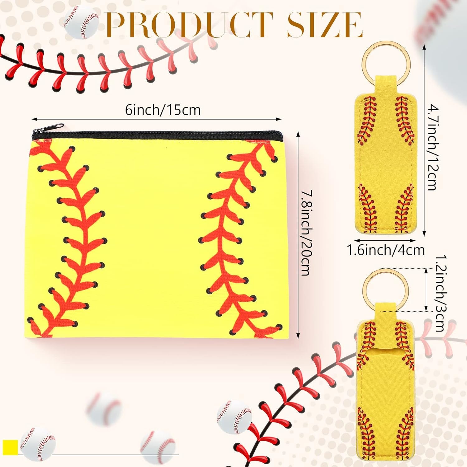 20 Pieces Softball Cosmetic Bag Portable Makeup Bags Canvas Zipper Softball Bag Keychain Lipstick Holder Storage Case for Women, Girls, Team Player