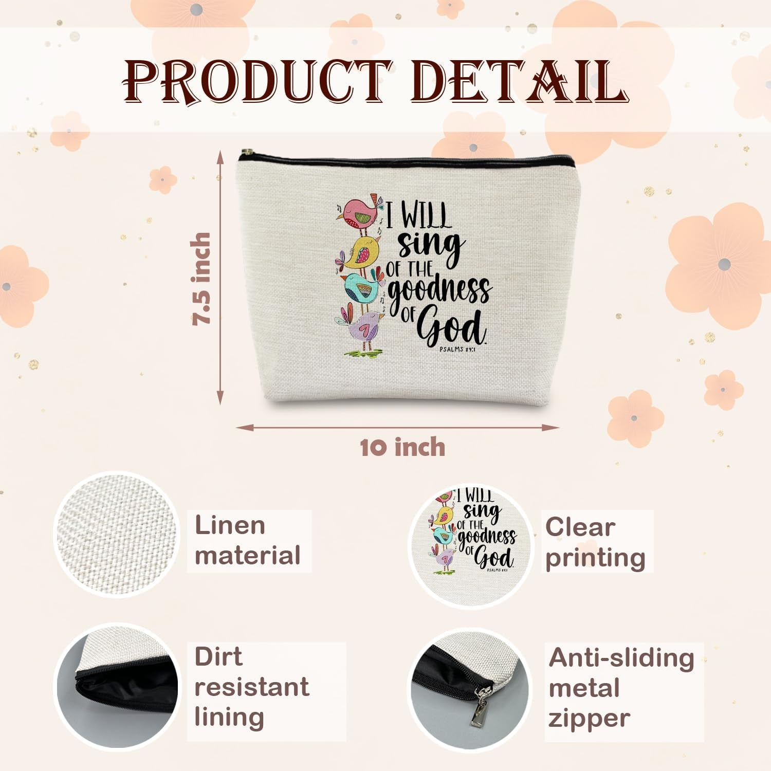 Christian Gifts for Women, Bible Verse Scripture Makeup Bag, Bible Verse Gifts, Goodness of God Christian Cosmetic Bag, Religious Gifts for Christian Women Makeup Pouch
