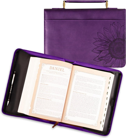 Women'S Fashion Bible Cover Strength and Dignity Proverbs 31:25, Purple/Gold Sunflower Medium