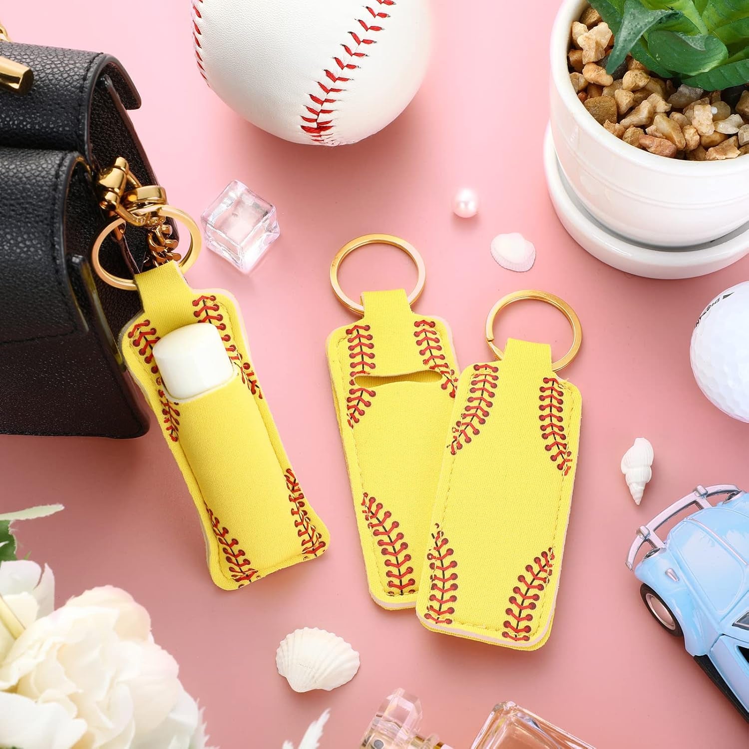 20 Pieces Softball Cosmetic Bag Portable Makeup Bags Canvas Zipper Softball Bag Keychain Lipstick Holder Storage Case for Women, Girls, Team Player