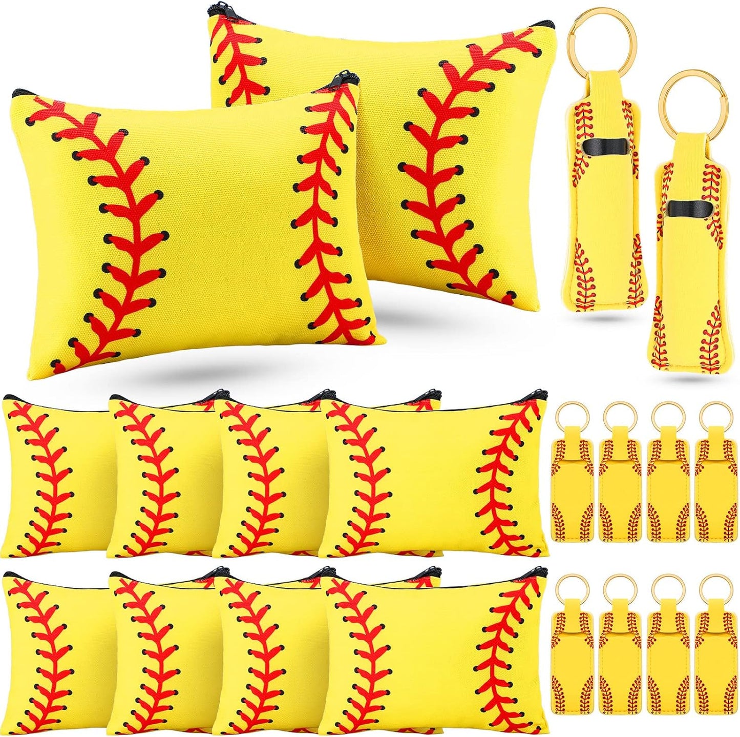 20 Pieces Softball Cosmetic Bag Portable Makeup Bags Canvas Zipper Softball Bag Keychain Lipstick Holder Storage Case for Women, Girls, Team Player