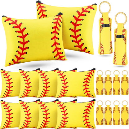20 Pieces Softball Cosmetic Bag Portable Makeup Bags Canvas Zipper Softball Bag Keychain Lipstick Holder Storage Case for Women, Girls, Team Player